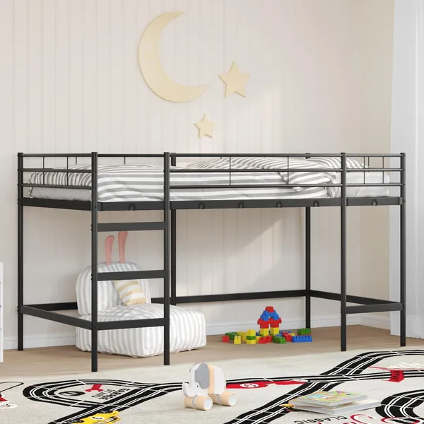 Lit mezzanine pour enfants Uni Noir 80 x 200 cm Acier