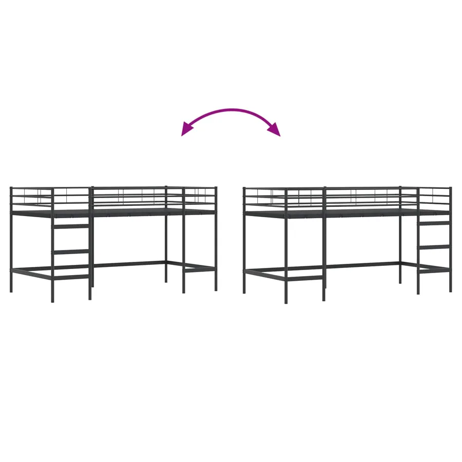 Lit mezzanine pour enfants Uni Noir 80 x 200 cm Acier - 9