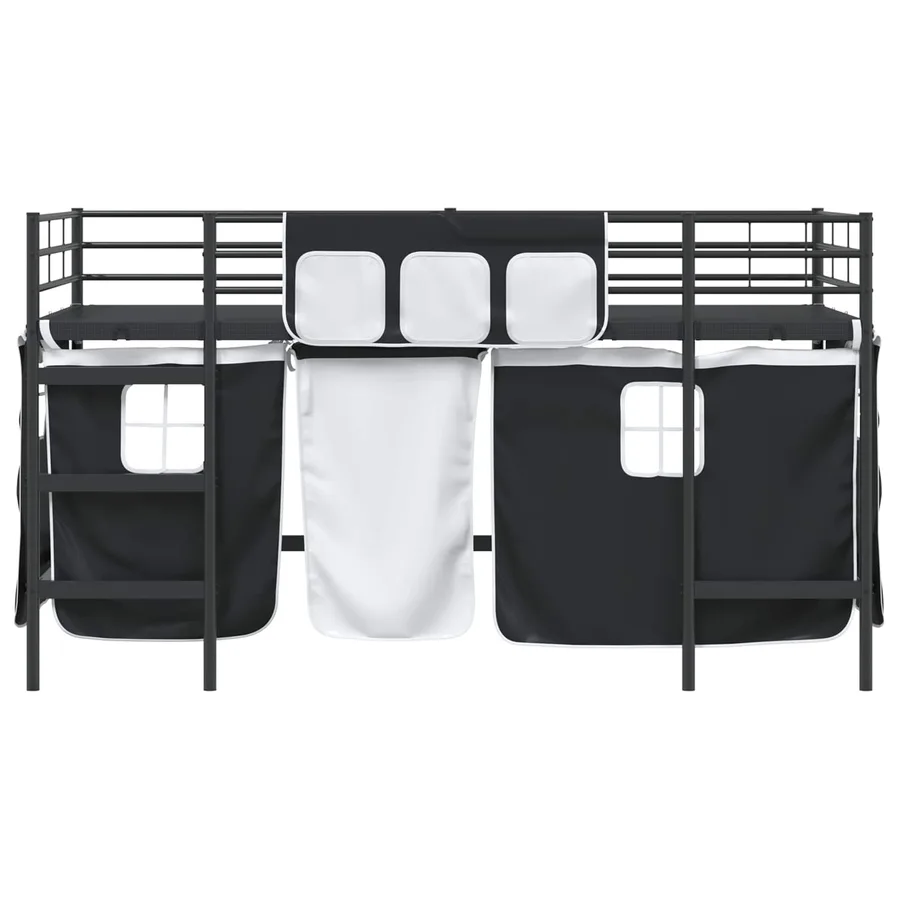Cadre de Lit Mezzanine pour Enfants avec Rideaux Uni Noir - 6