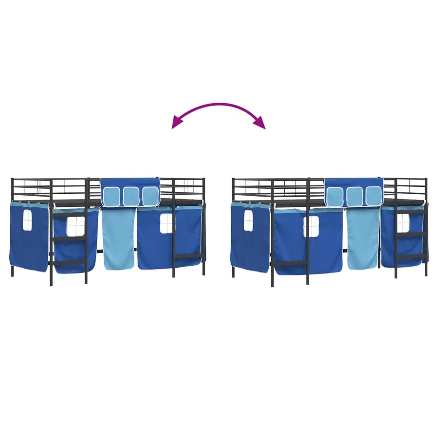 Cadre de Lit Mezzanine pour Enfants avec Rideaux Noir et Bleu - 13