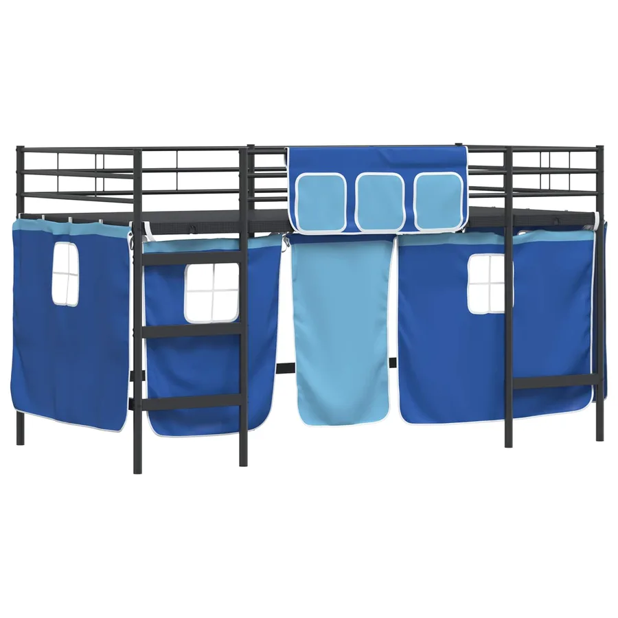 Cadre de Lit Mezzanine pour Enfants avec Rideaux Noir et Bleu - 4