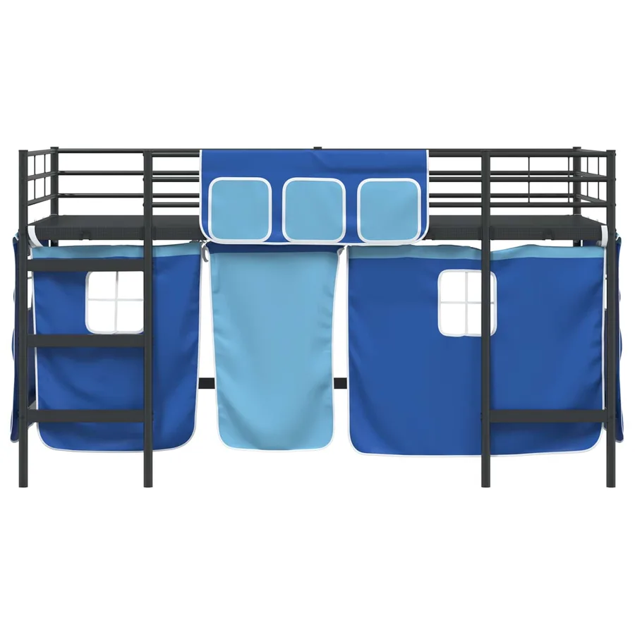 Cadre de Lit Mezzanine pour Enfants avec Rideaux Noir et Bleu - 6
