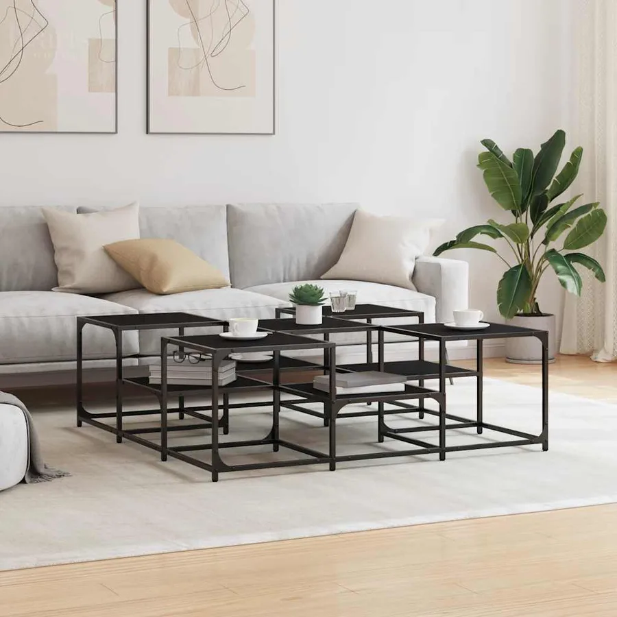Table basse noir 121x121x40cm Bois d'ingénierie - 3
