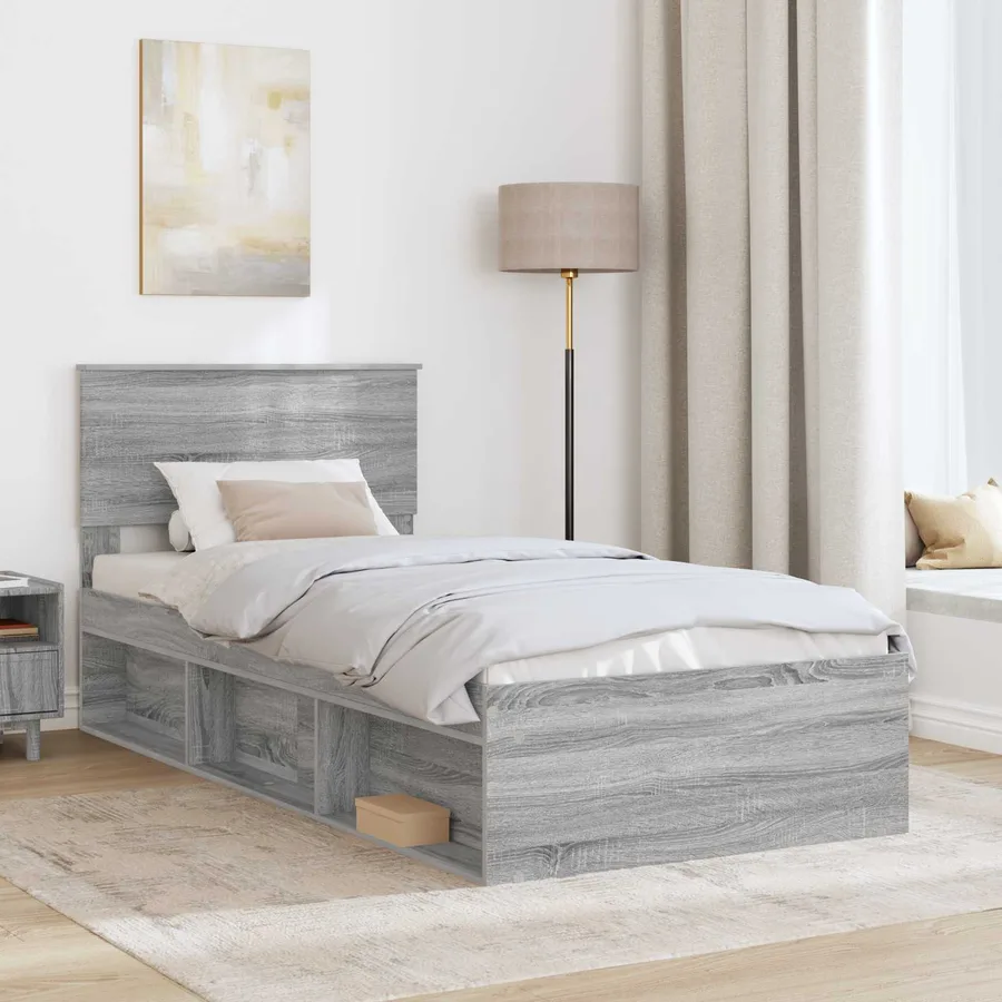 Cadre de lit Gris Sonoma 75 x 190 cm Bois d'ingénierie - 3