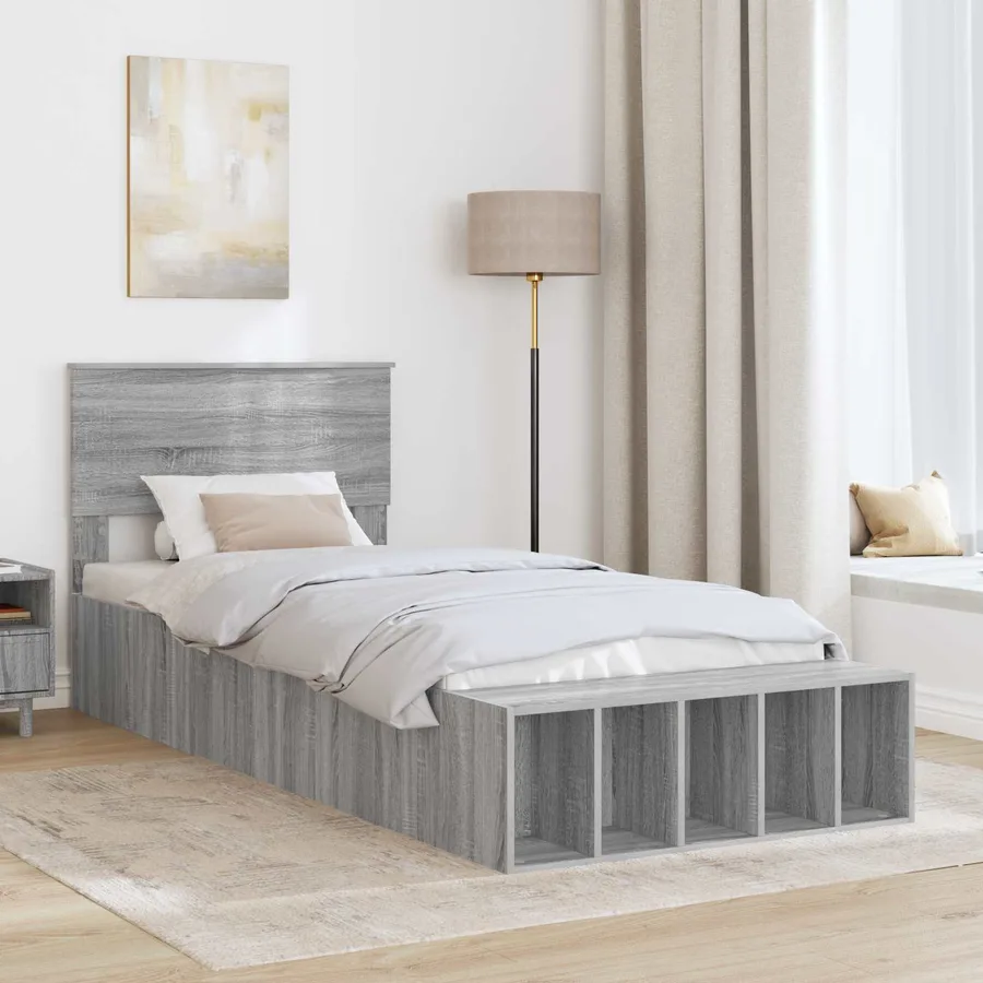 Cadre de lit Gris Sonoma 75 x 190 cm Bois d'ingénierie - 3