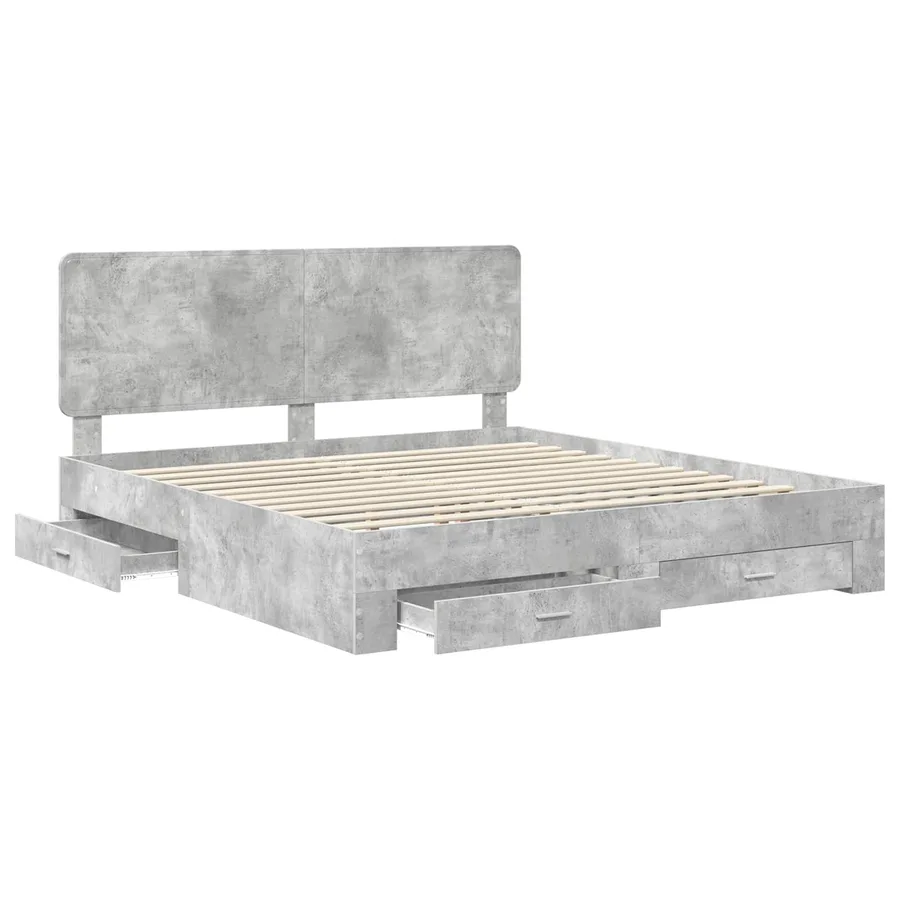 Cadre de lit Gris béton 200 x 200 cm Bois d'ingénierie - 5