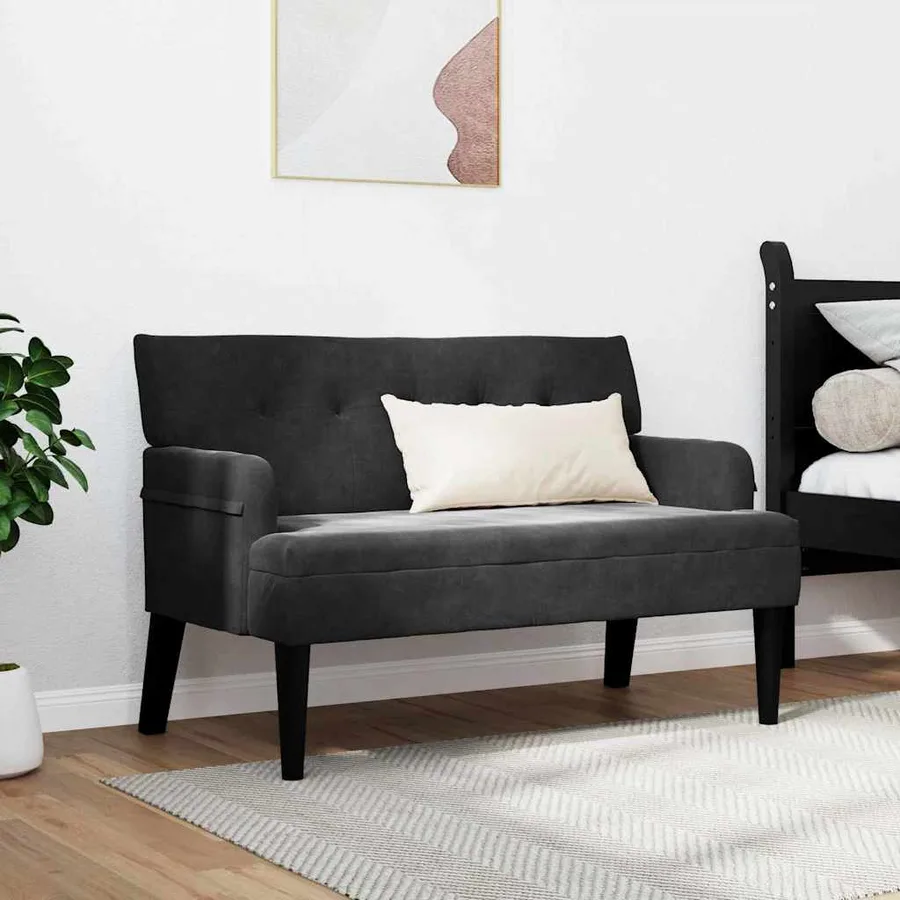 Banc Chesterfield Noir 112 x 65,5 x 75 cm Velours - 3