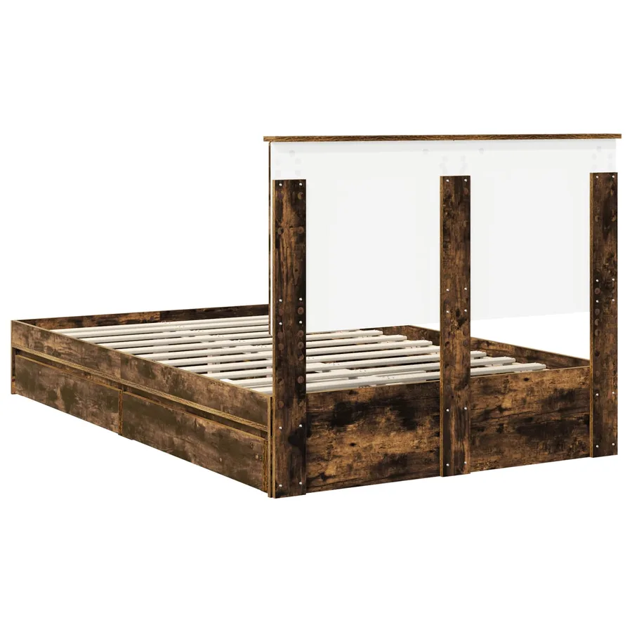 Lit de Rangement Chêne fumé 135 x 190 cm Bois d'ingénierie - 10