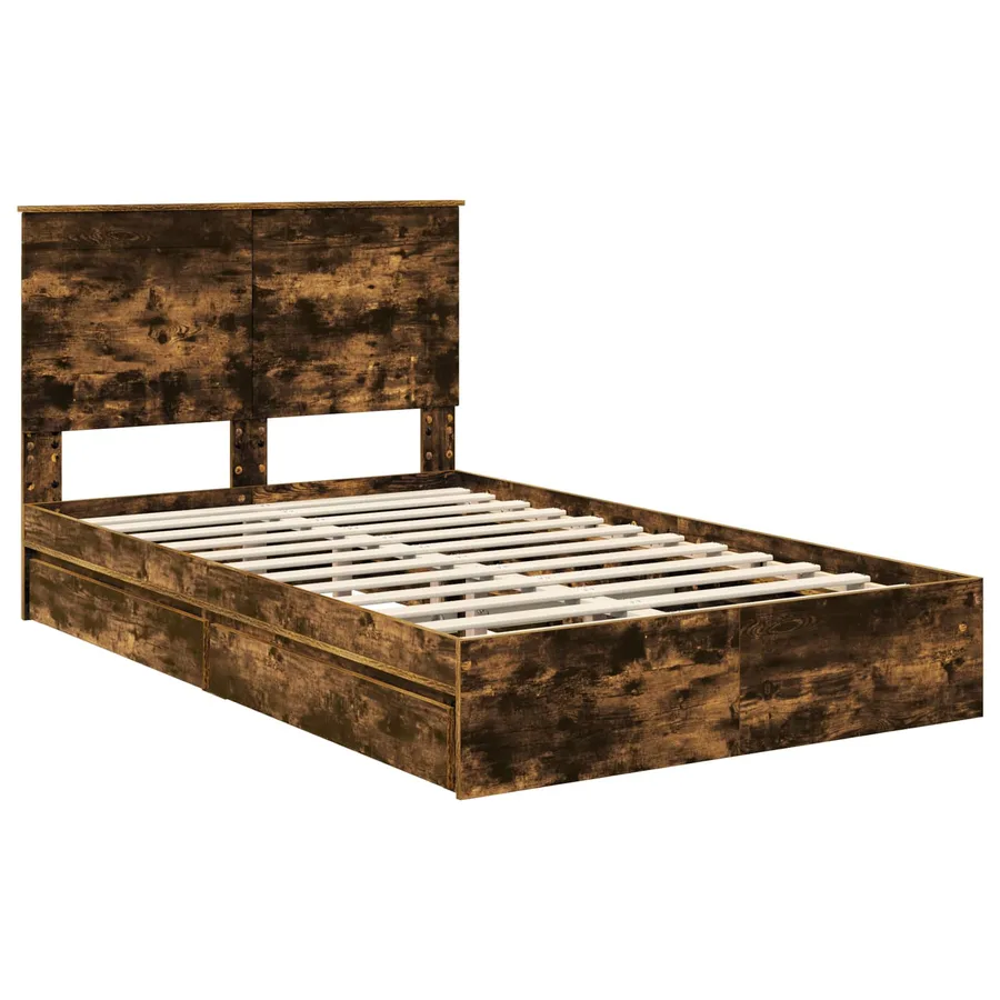 Lit de Rangement Chêne fumé 135 x 190 cm Bois d'ingénierie - 4