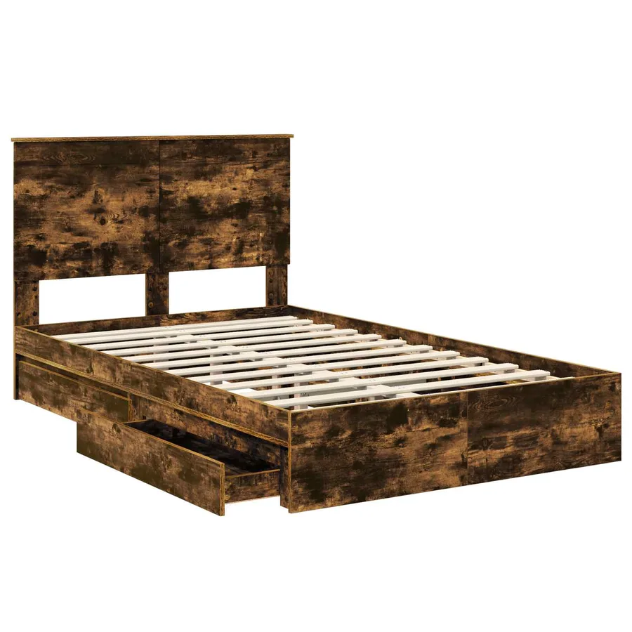 Lit de Rangement Chêne fumé 135 x 190 cm Bois d'ingénierie - 5