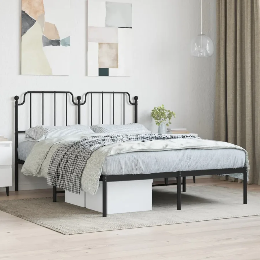 Cadre de lit métal sans matelas avec tête de lit noir 140x190cm