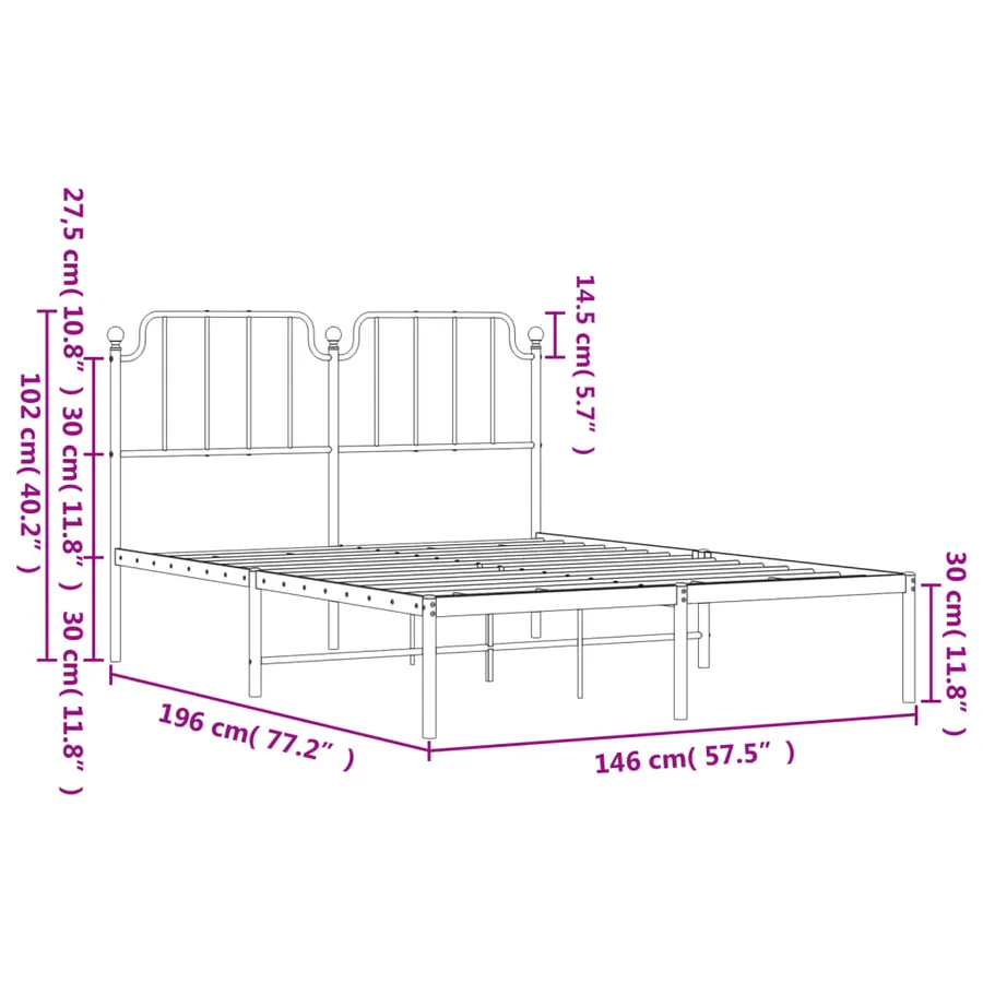 Cadre de lit métal sans matelas avec tête de lit noir 140x190cm - 9