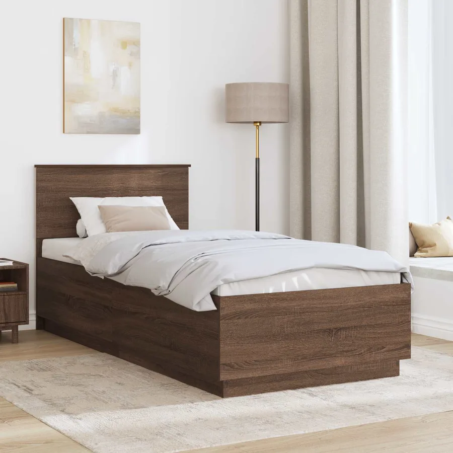 Cadre de lit Chêne brun 70 x 190 cm Bois d'ingénierie - 3