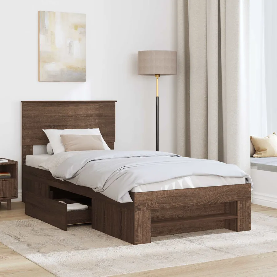 Cadre de lit Chêne brun 80 x 200 cm Bois d'ingénierie - 3