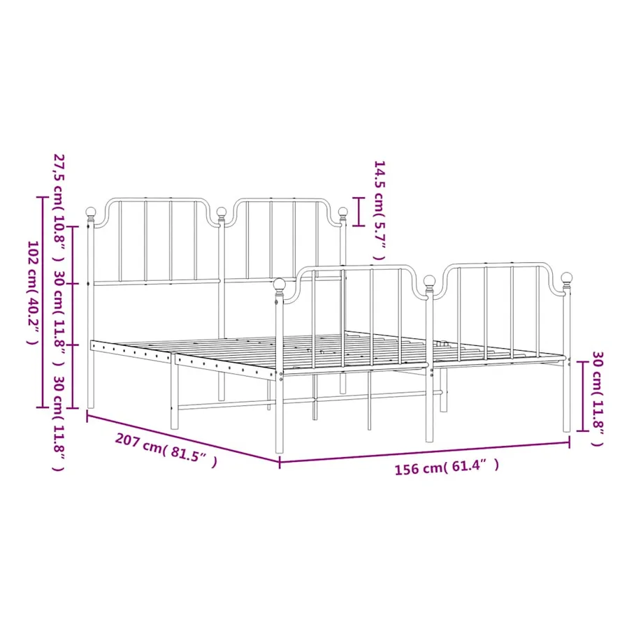 Cadre de lit métal sans matelas et pied de lit blanc 150x200 cm - 10