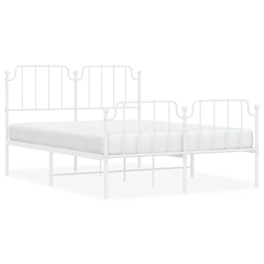 Cadre de lit métal sans matelas et pied de lit blanc 150x200 cm - 2