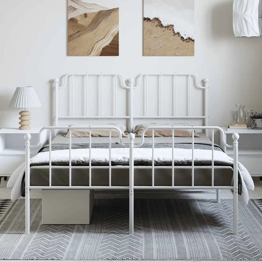 Cadre de lit métal sans matelas et pied de lit blanc 150x200 cm - 3