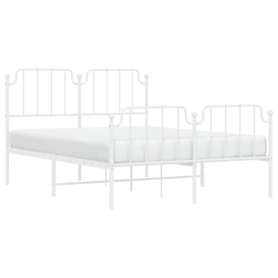 Cadre de lit métal sans matelas et pied de lit blanc 150x200 cm - 4