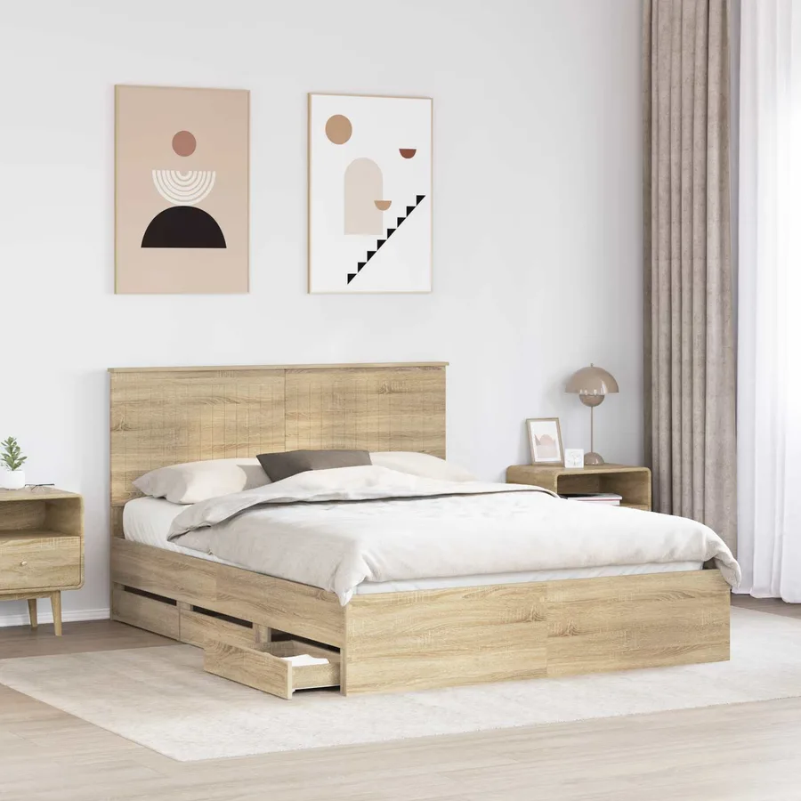 Cadre de lit Chêne Sonoma 150 x 200 cm Bois Ingénierie - 3