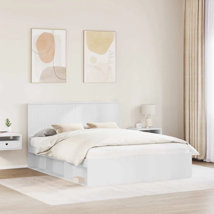 Cadre de lit Blanc 160 x 200 cm Bois de pin massif - 3