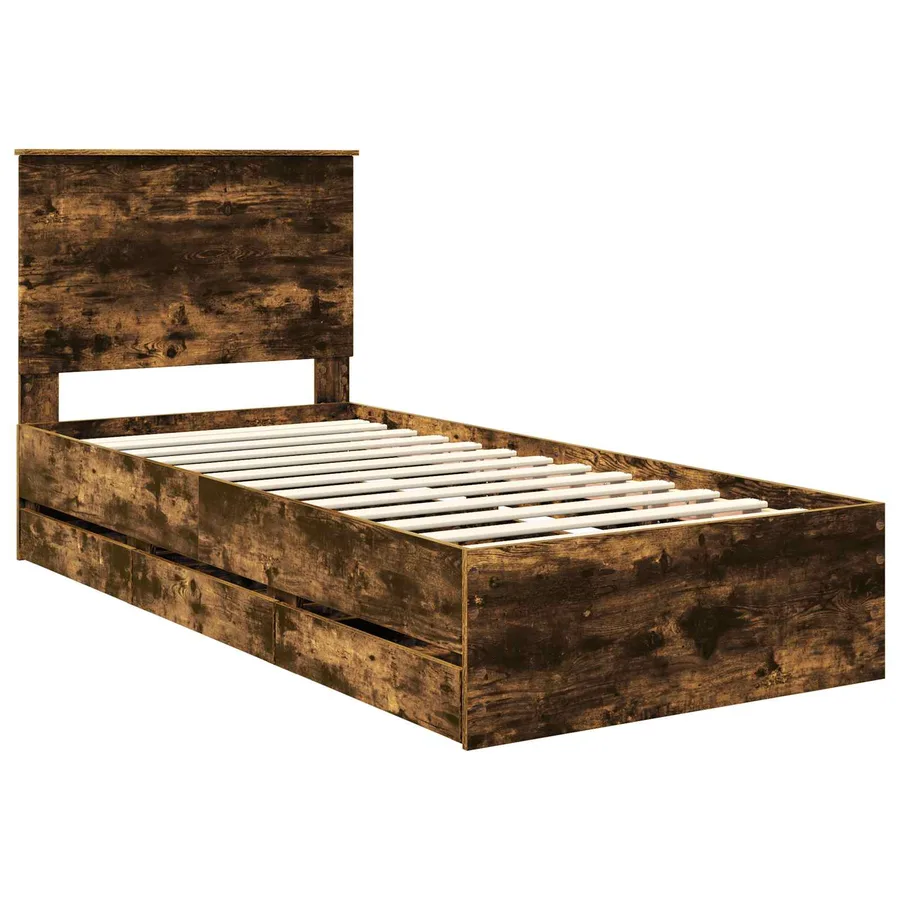 Cadre de lit avec tiroir Chêne fumé 75 x 190 cm Bois Ingénierie - 4