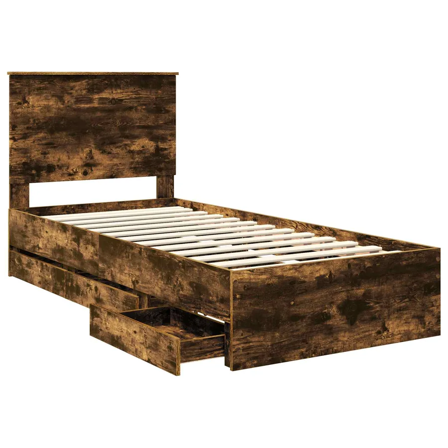 Cadre de lit avec tiroir Chêne fumé 75 x 190 cm Bois Ingénierie - 5