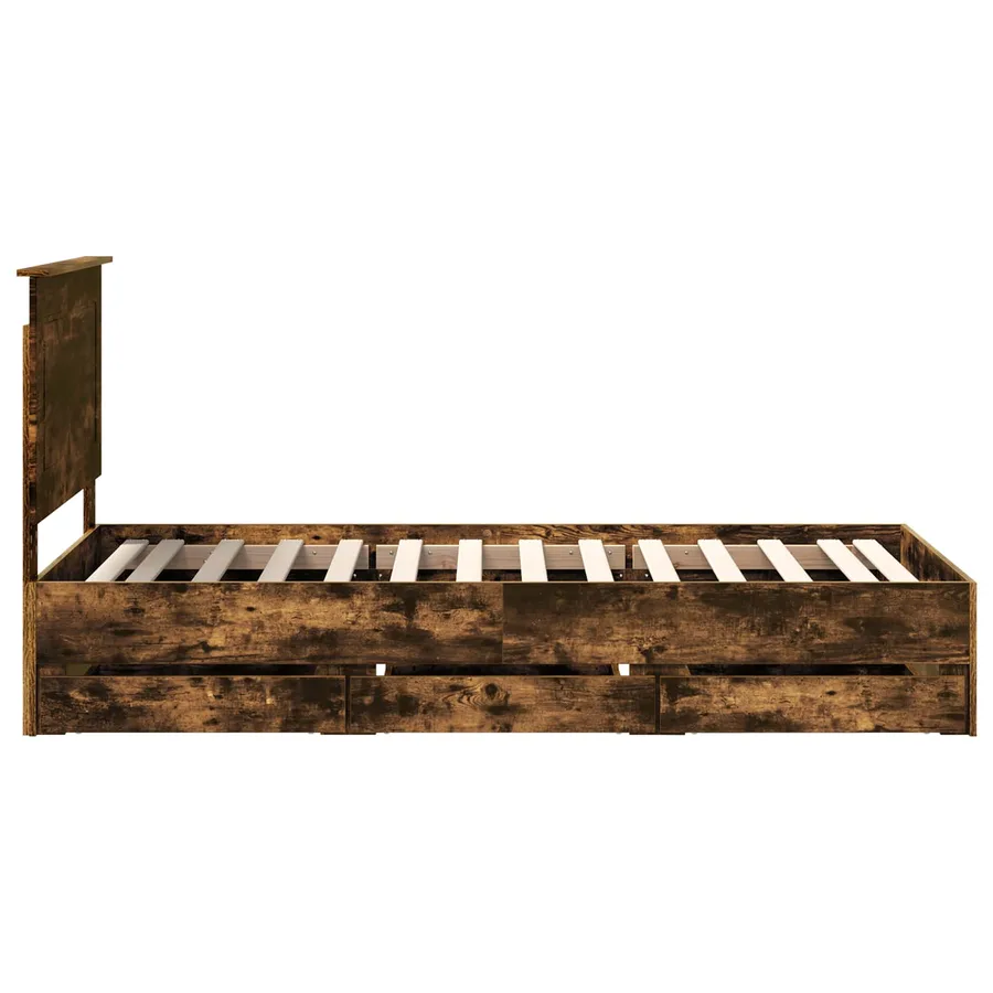 Cadre de lit avec tiroir Chêne fumé 75 x 190 cm Bois Ingénierie - 9