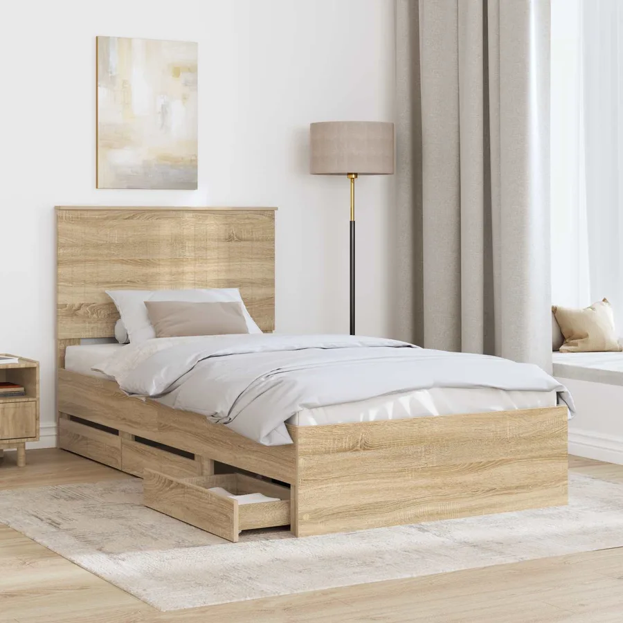 Cadre de lit Chêne Sonoma 100 x 200 cm Bois Ingénierie - 3