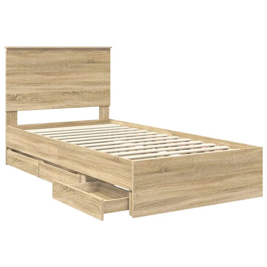 Cadre de lit Chêne Sonoma 100 x 200 cm Bois Ingénierie - 5
