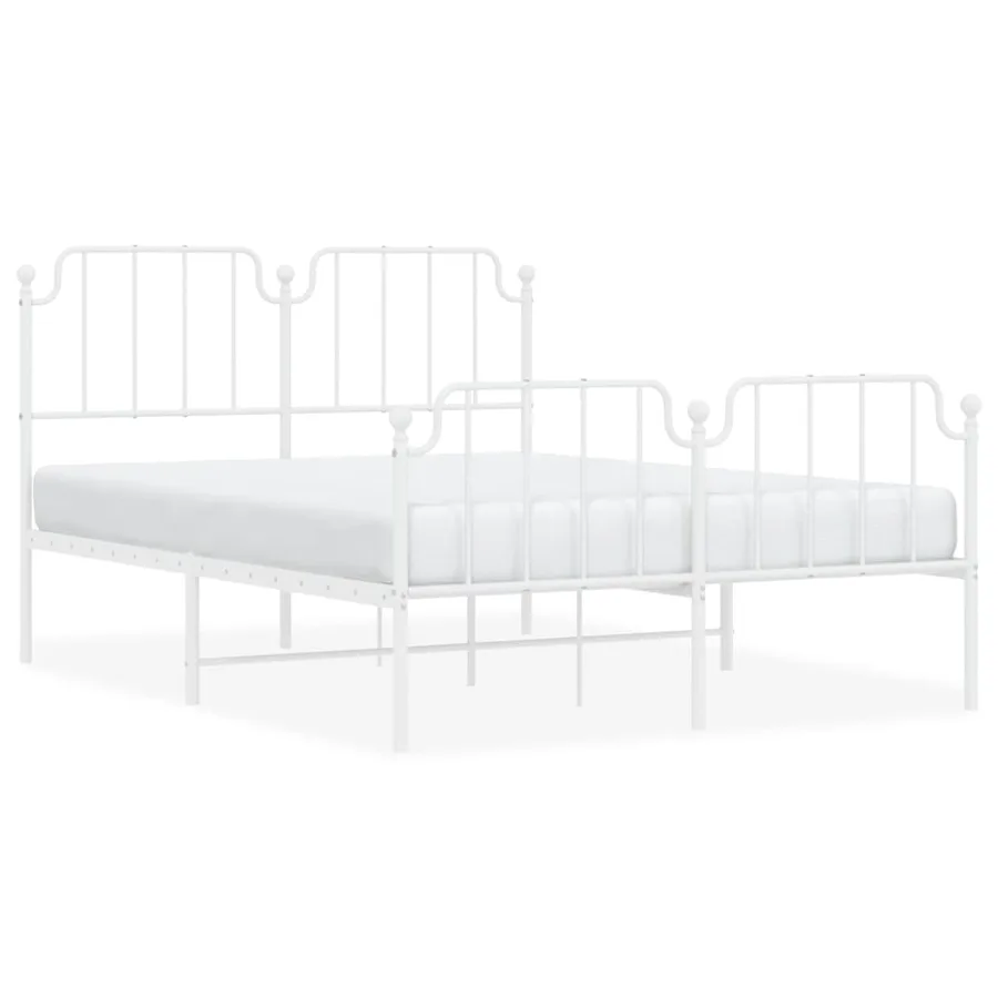 Cadre de lit métal sans matelas et pied de lit blanc 140x190 cm - 2