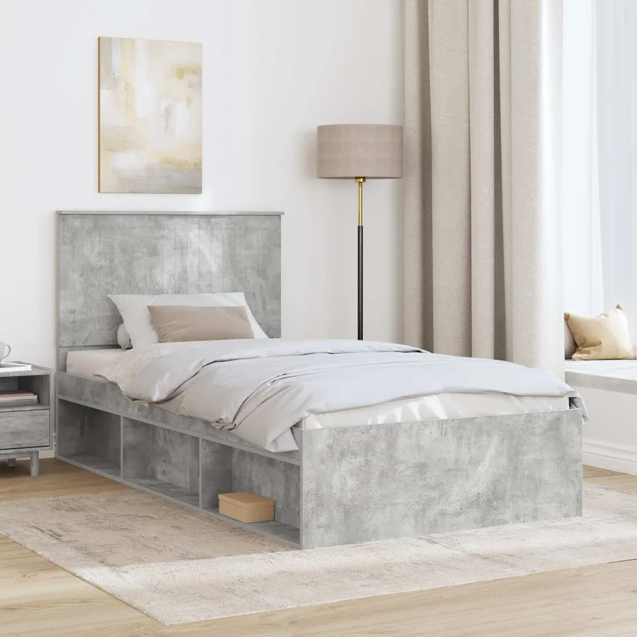 Cadre de lit Gris Béton 100 x 200 cm Bois de pin massif - 3