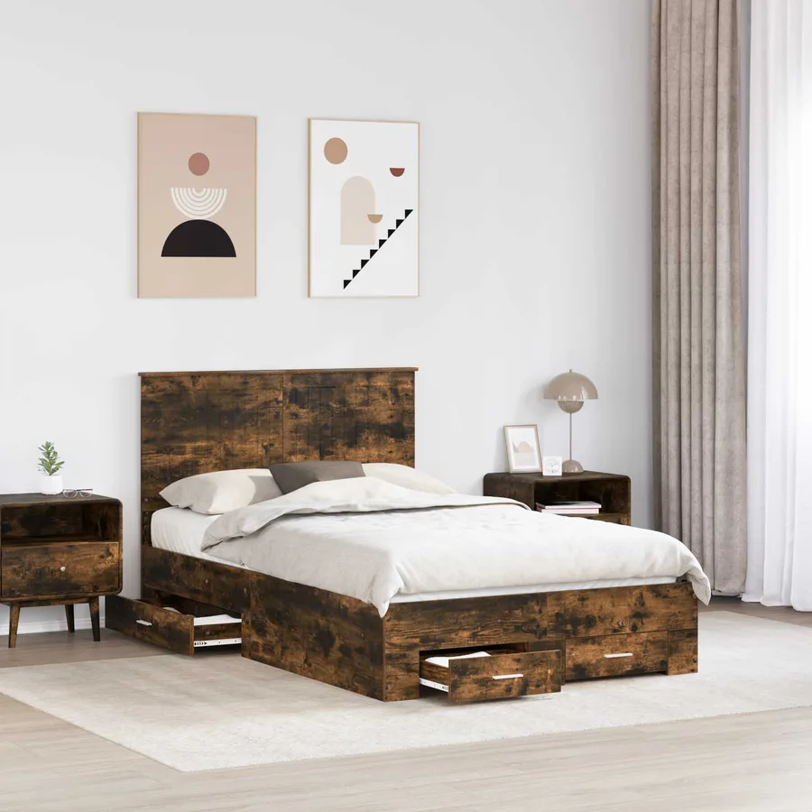 Cadre de lit Chêne fumé 120 x 200 cm Bois d'ingénierie - 3