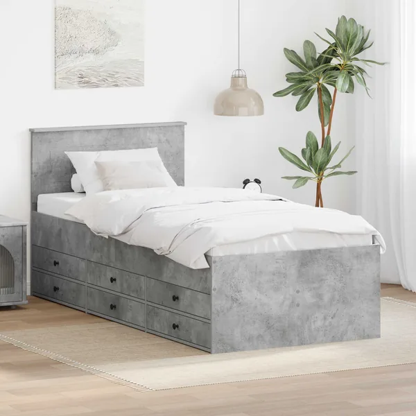 Lit d'appoint Gris béton et noir 90 x 190 cm Bois d'ingénierie