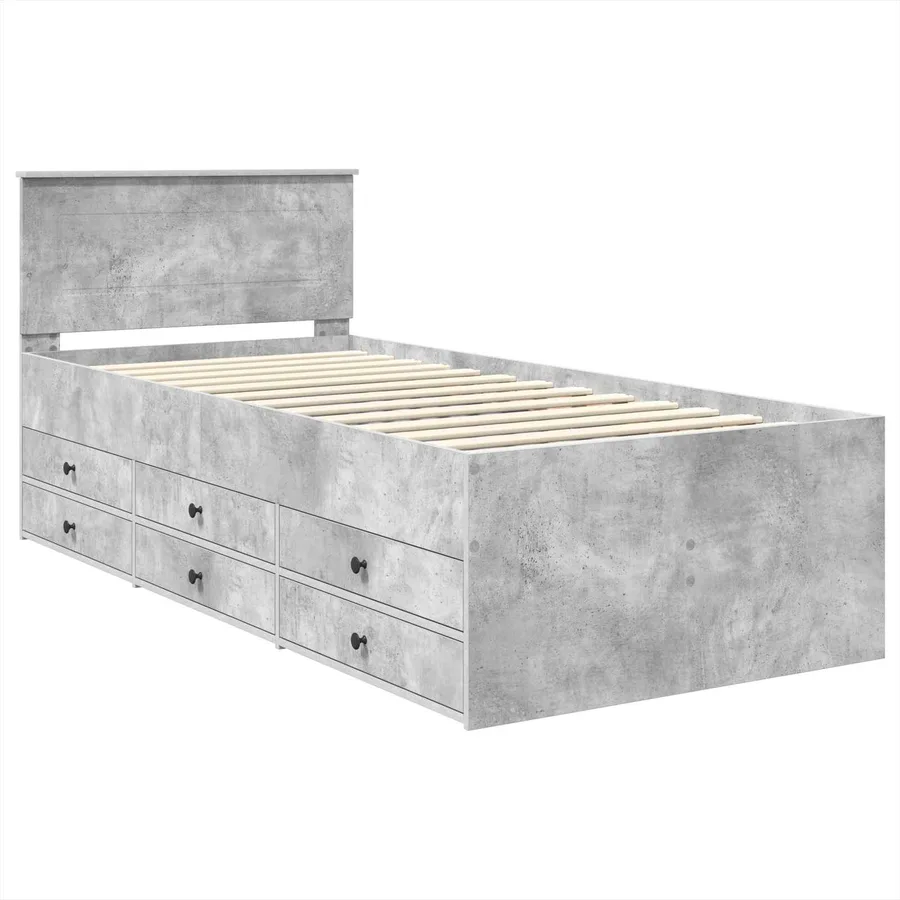 Lit d'appoint Gris béton et noir 90 x 190 cm Bois d'ingénierie - 4