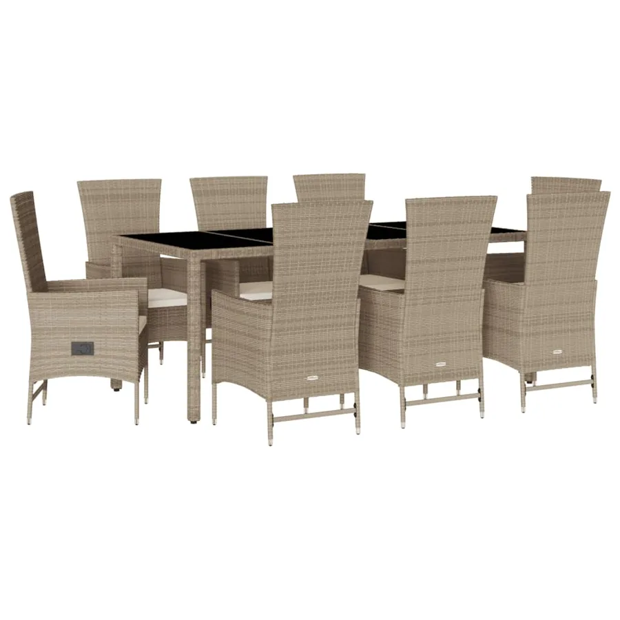Ensemble à manger de jardin et coussins 9 pcs beige Poly rotin - 2