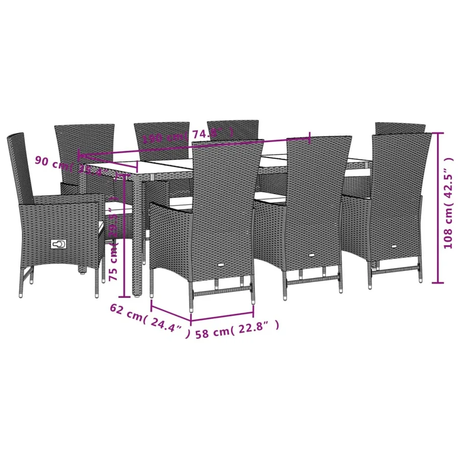 Ensemble à manger de jardin et coussins 9 pcs beige Poly rotin - 5