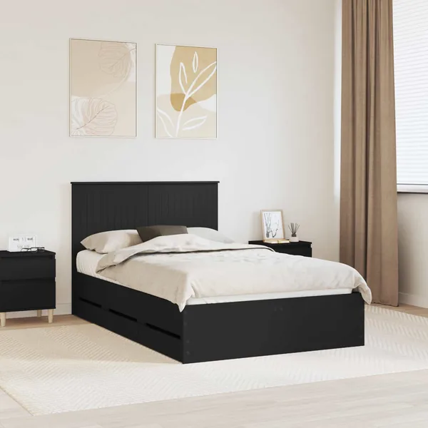 Cadre de lit avec tiroir Noir 120 x 190 cm Bois Ingénierie