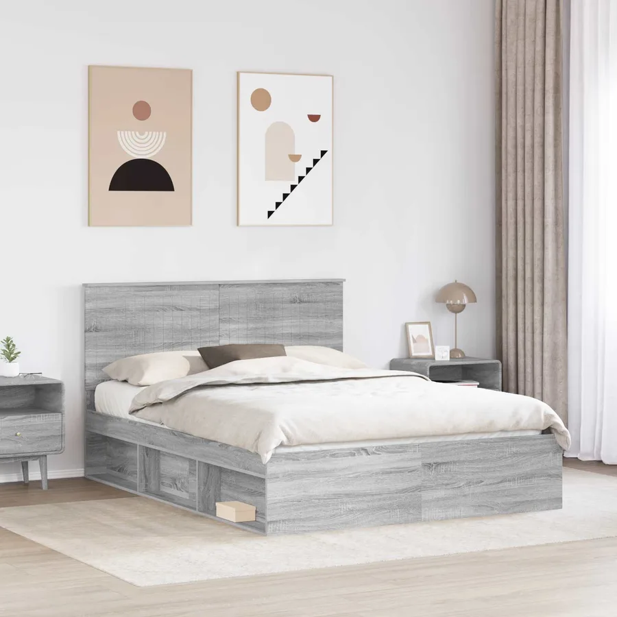 Cadre de lit Gris Sonoma 150 x 200 cm Bois de pin massif - 3