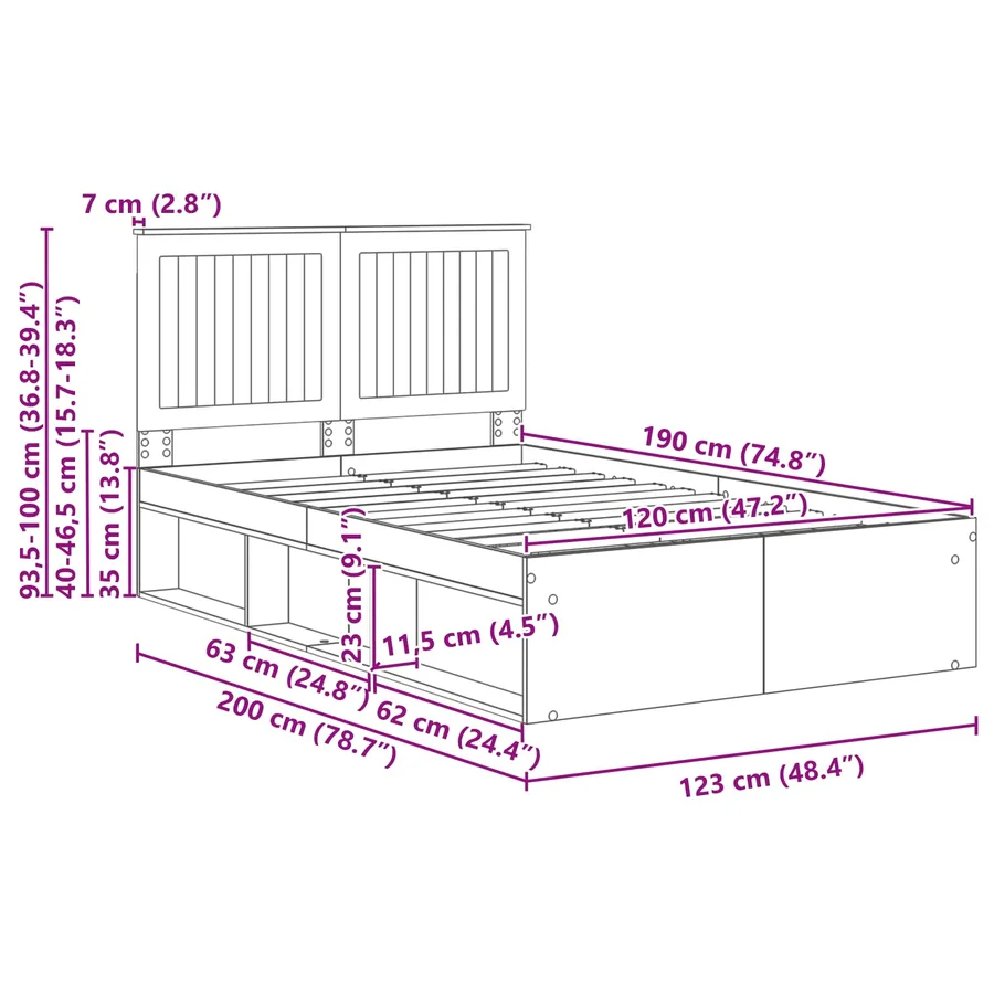 Cadre de lit Blanc 120 x 190 cm Bois de pin massif - 13