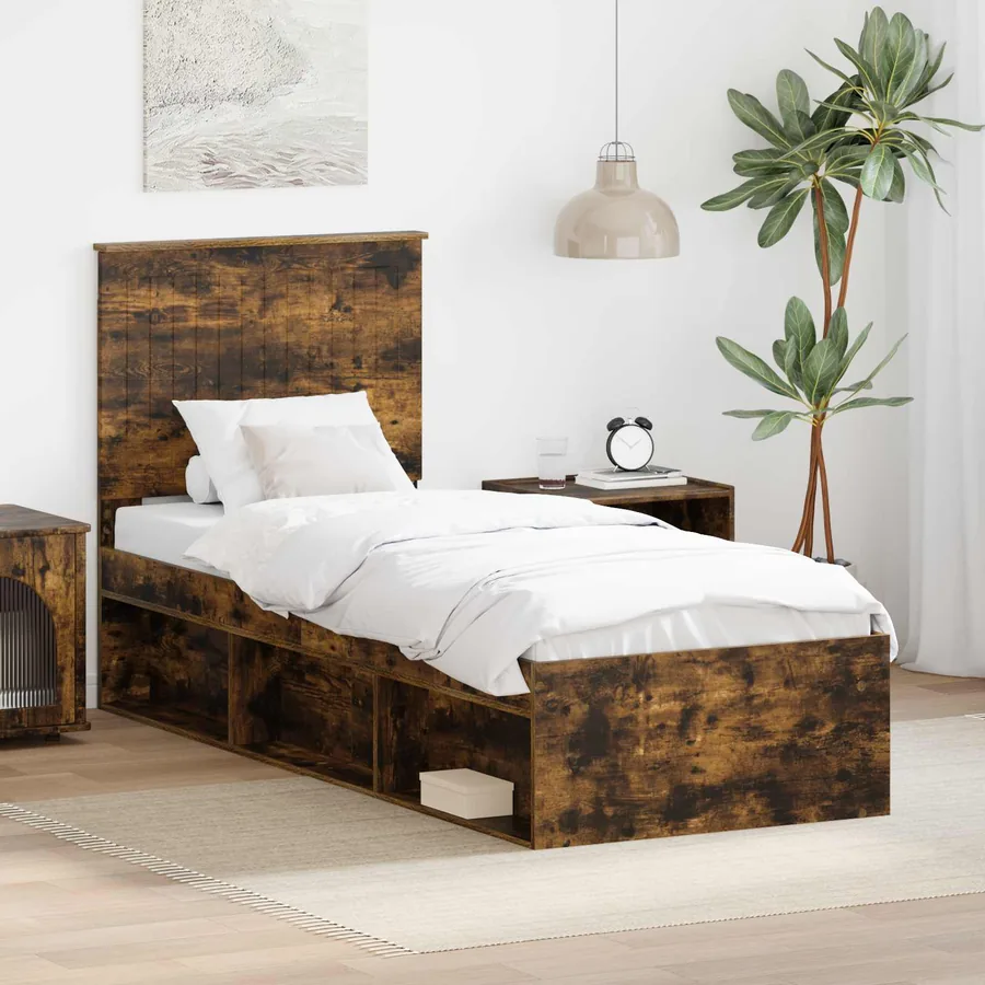 Cadre de lit Chêne fumé 75 x 190 cm Bois de pin massif