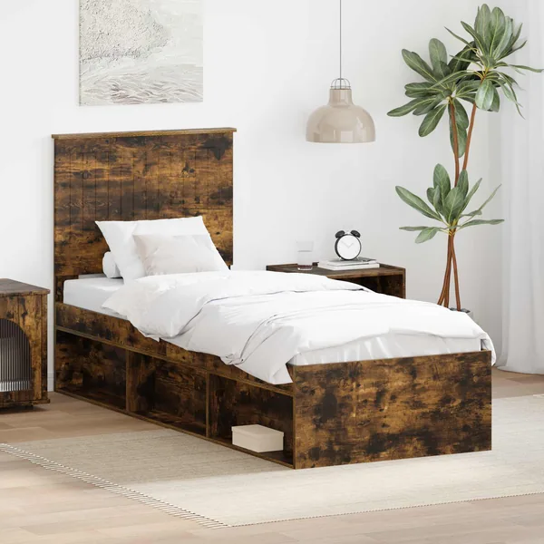 Cadre de lit Chêne fumé 75 x 190 cm Bois de pin massif