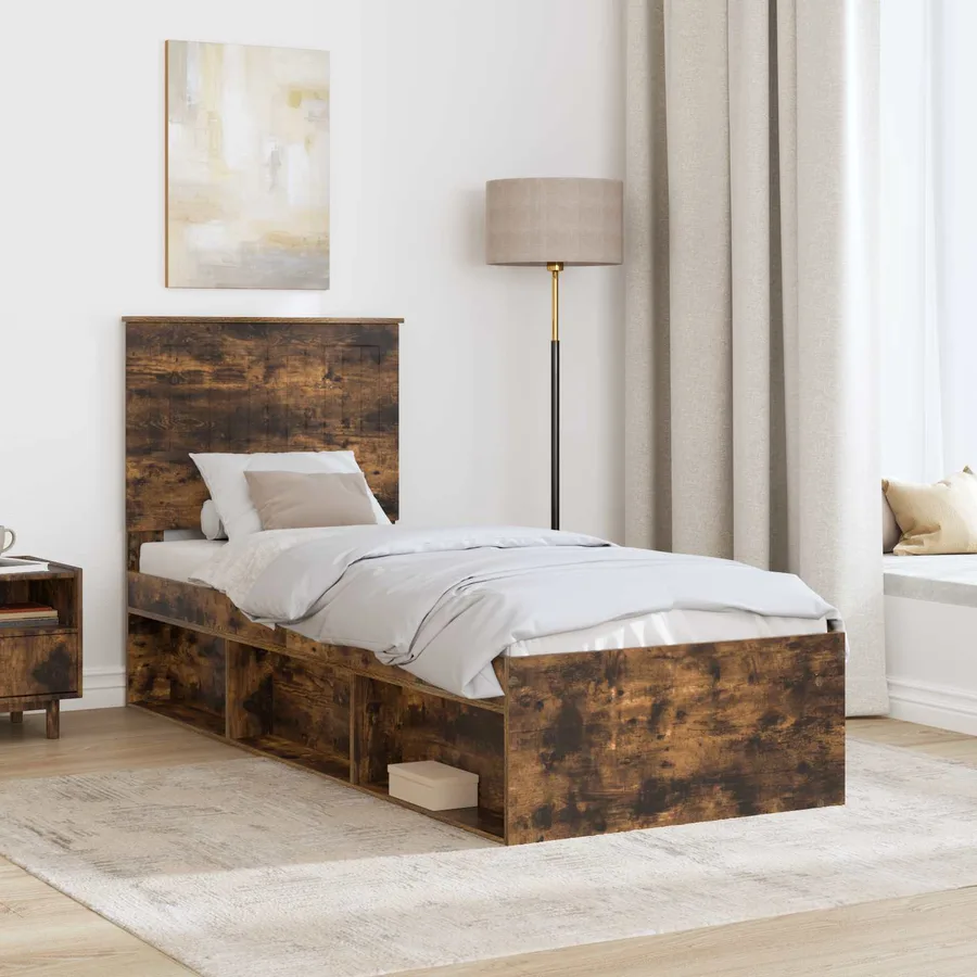 Cadre de lit Chêne fumé 75 x 190 cm Bois de pin massif - 3