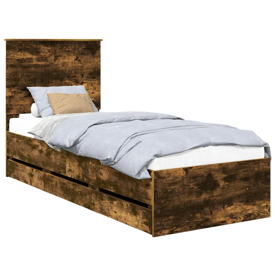 Cadre de lit avec tiroir Chêne fumé 75 x 190 cm Bois Ingénierie - 2