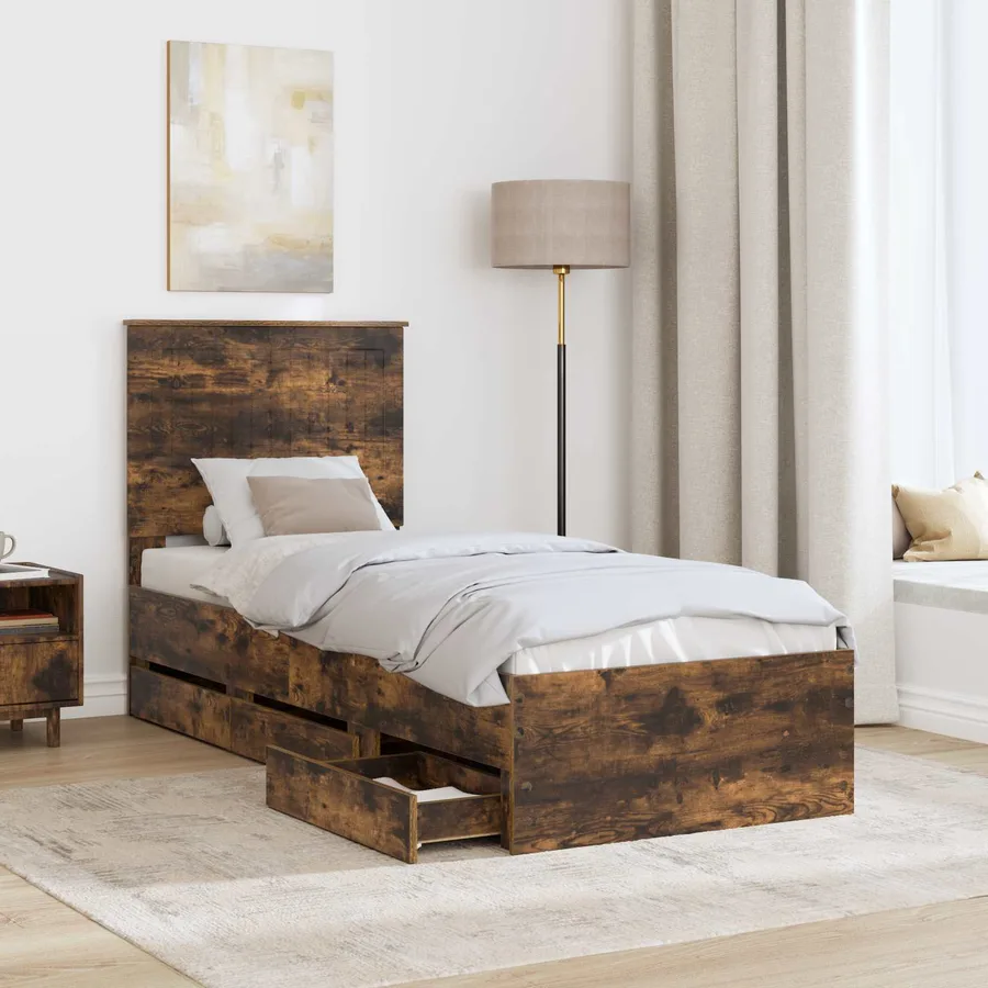 Cadre de lit avec tiroir Chêne fumé 75 x 190 cm Bois Ingénierie - 3