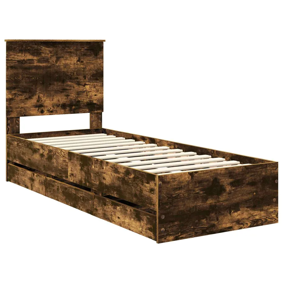 Cadre de lit avec tiroir Chêne fumé 75 x 190 cm Bois Ingénierie - 4