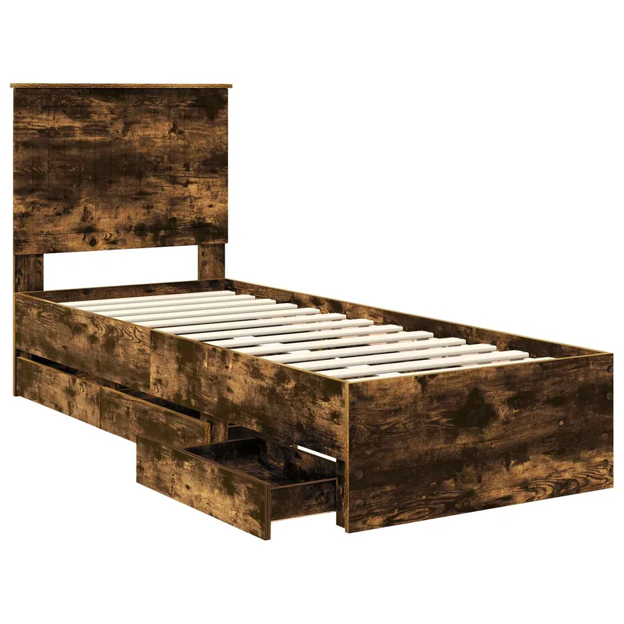 Cadre de lit avec tiroir Chêne fumé 75 x 190 cm Bois Ingénierie - 5