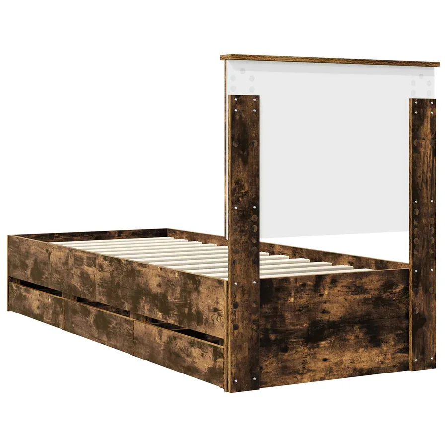 Cadre de lit avec tiroir Chêne fumé 75 x 190 cm Bois Ingénierie - 8