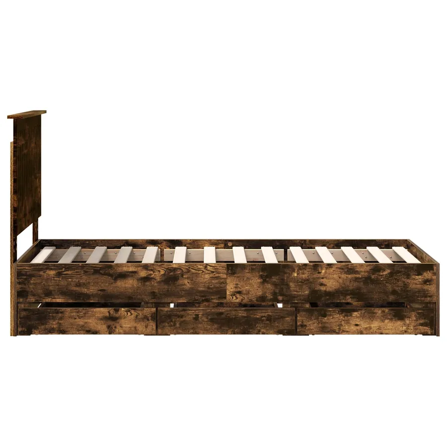 Cadre de lit avec tiroir Chêne fumé 75 x 190 cm Bois Ingénierie - 9