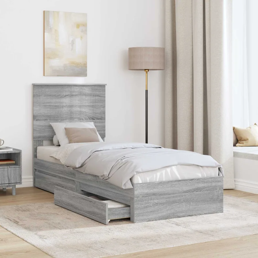 Lit de Rangement Gris Sonoma 75 x 190 cm Bois d'ingénierie - 3