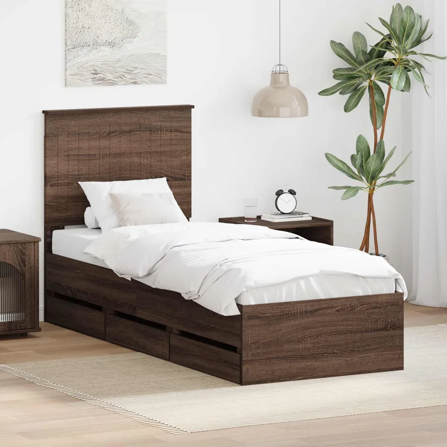 Cadre de lit avec tiroir Chêne brun 75 x 190 cm Bois Ingénierie